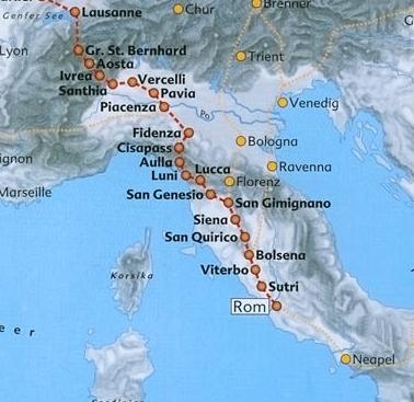 La Via Francigena da Losanna a Roma